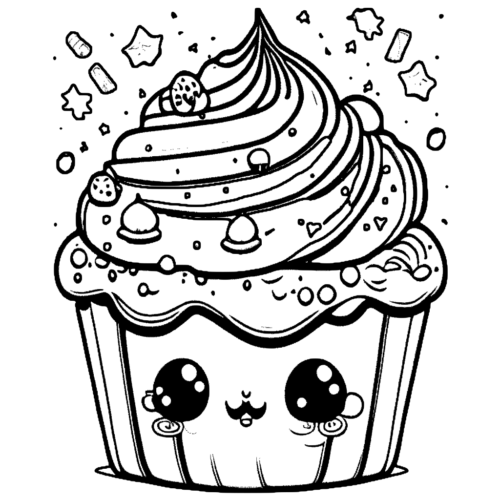 Cute Kawaii Cupcake Candyland Coloring Page · Creative Fabrica