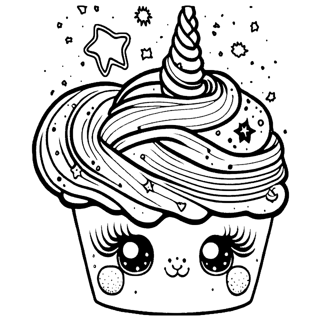 Cute Kawaii Cupcake Cosmic Galaxy Coloring Page · Creative Fabrica