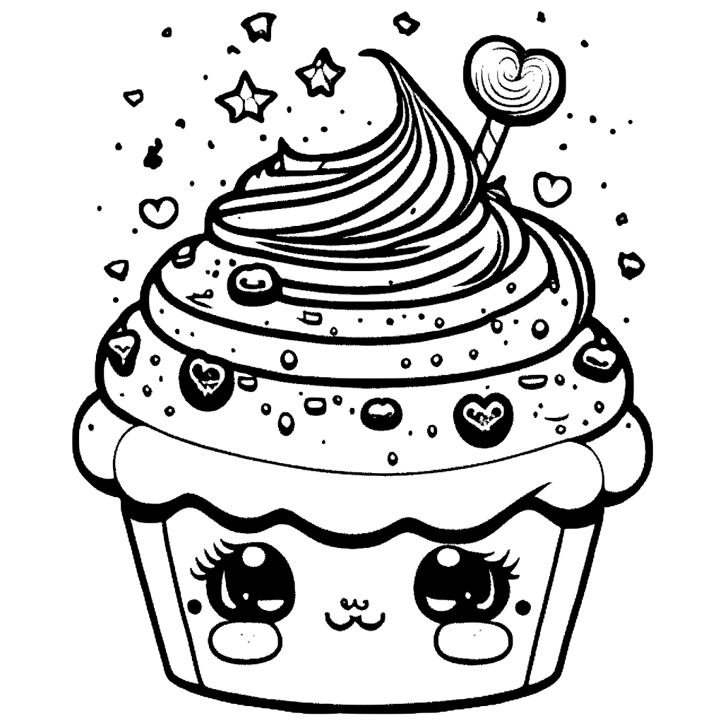 Cute Kawaii Cupcake Rainbow Candy Coloring Page · Creative Fabrica