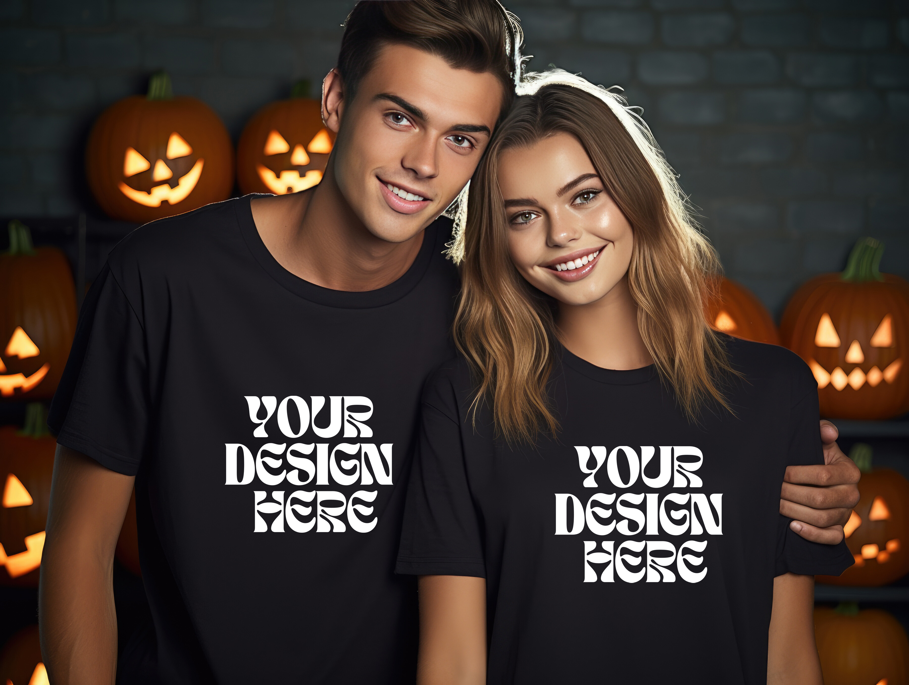 Halloween Couple Mockup Black T-Shirt Graphic by Gooddaymockup ...
