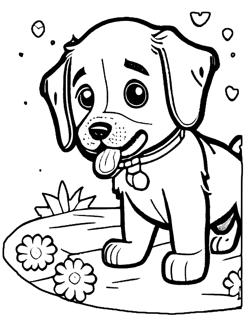Happy Golden Retriever Puppy Coloring Page · Creative Fabrica