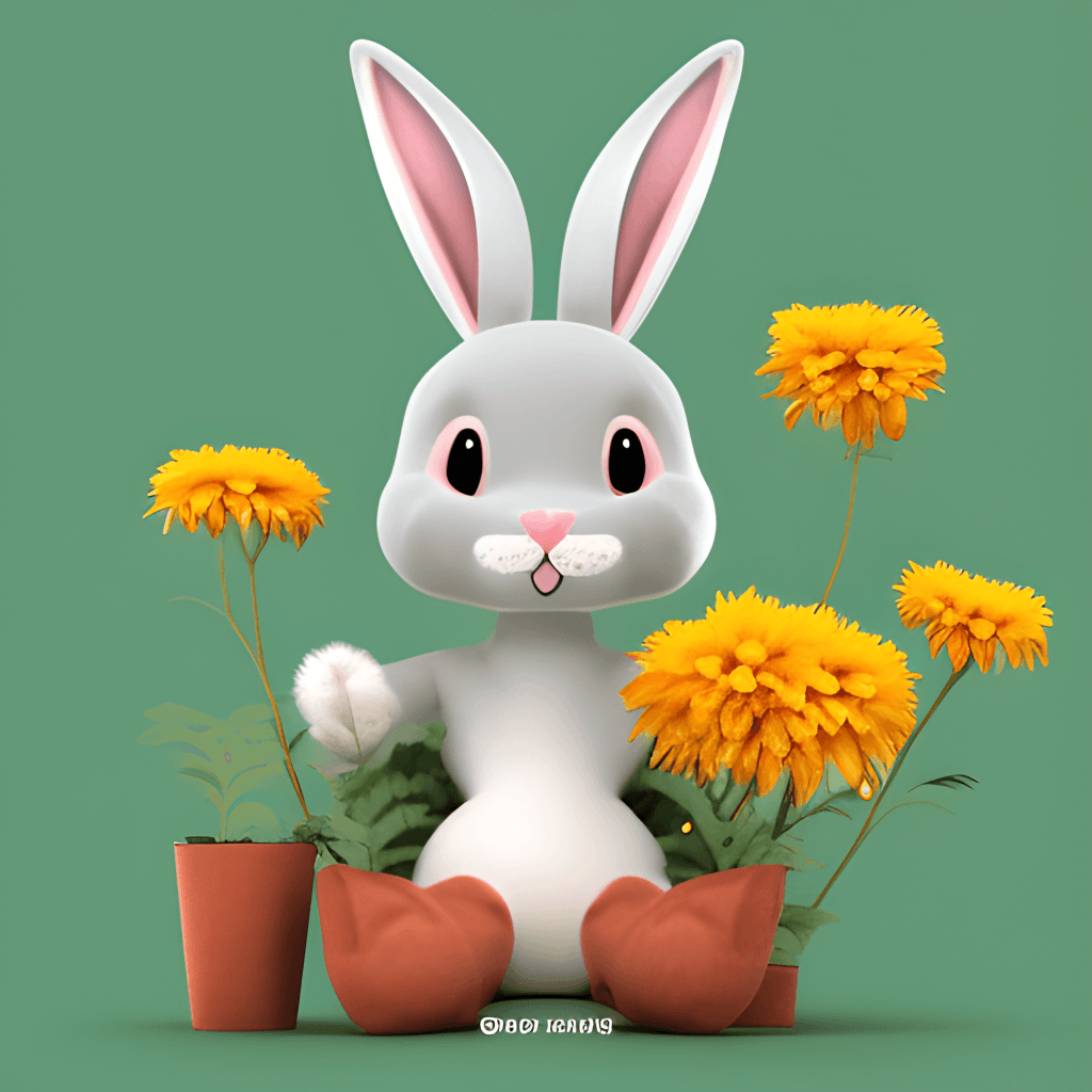 Bunny with Flowers Graphic · Creative Fabrica