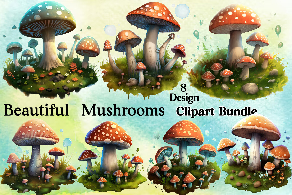 Beautiful Mushrooms Clipart PNG Graphic by Sweet Art · Creative Fabrica
