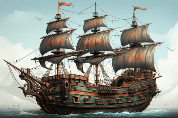 Side View of a Pirate Ship Vessel Graphic by saydurf · Creative Fabrica
