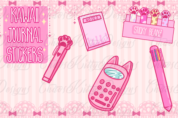 Kawaii Cute Journal Planner Stickers Graphic by Chaos Kitty