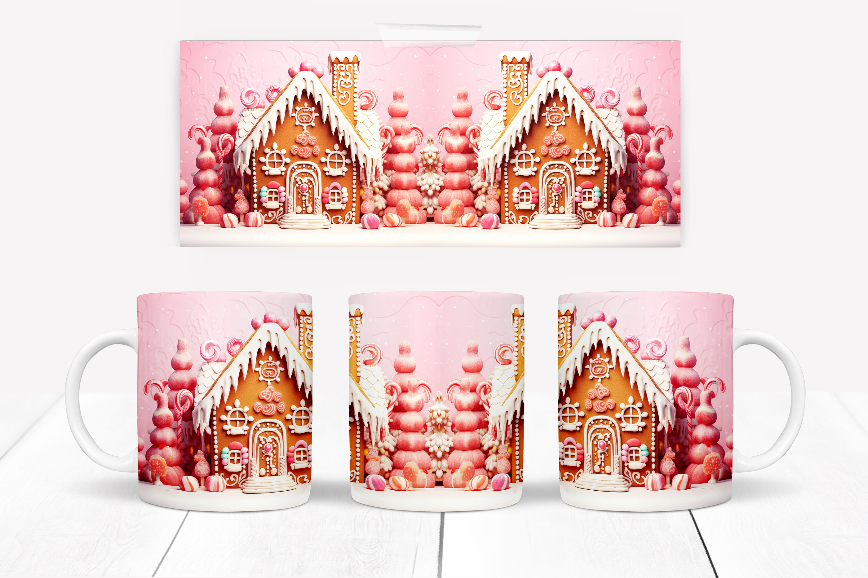 Gingerbread house mug/ Pink Gingerbread mug