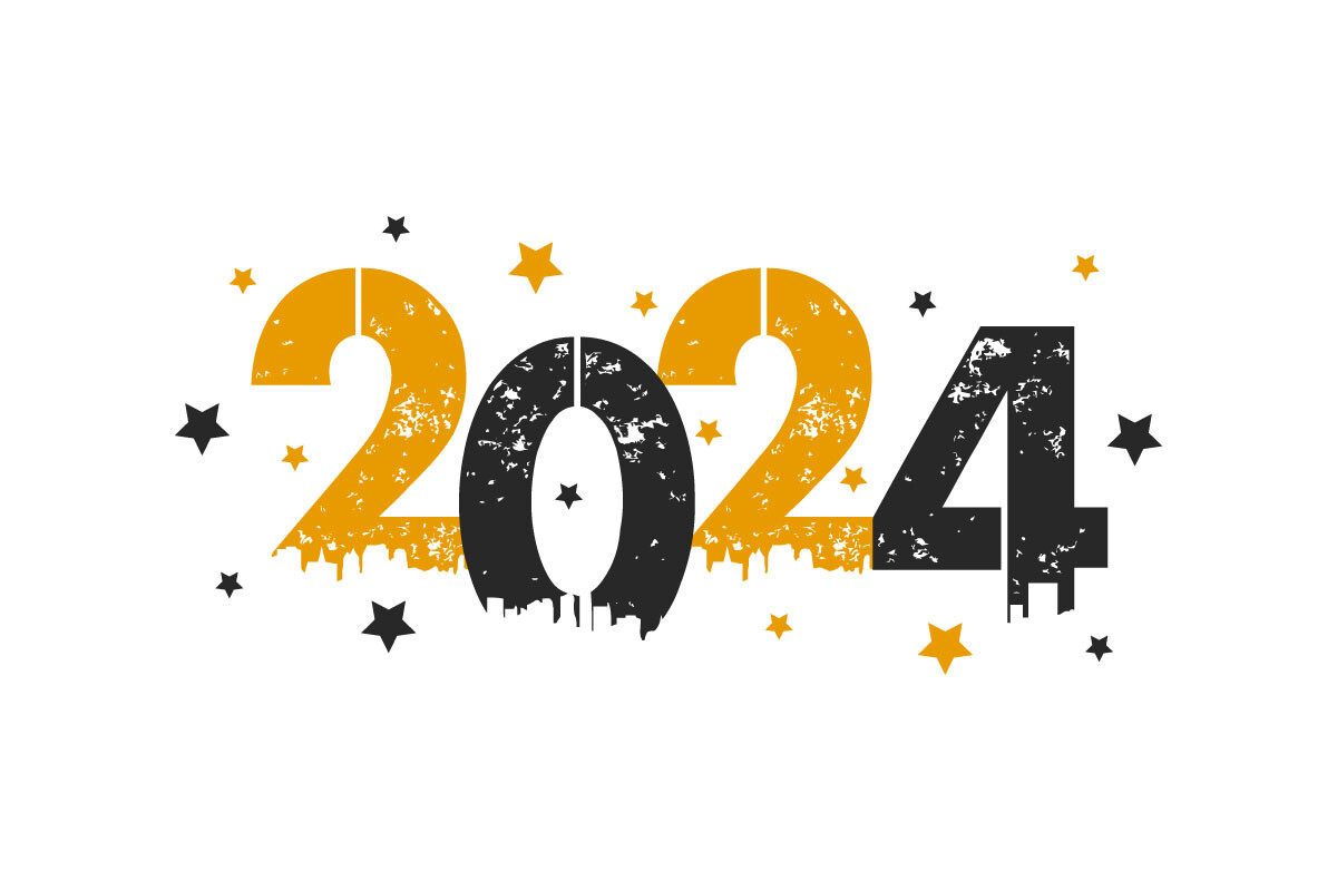 Happy New Year 2024 Modern Typography Graphic by pixeness · Creative