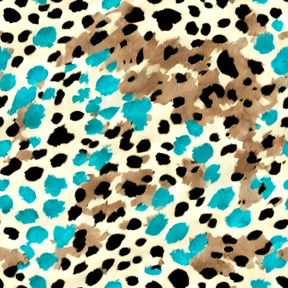 Bruine en witte koeienhuideprintachtergrond met turquoise cheetah-print Community Content Door Ronda Strauser