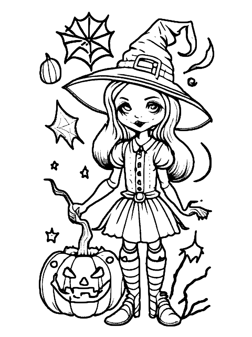 Desenho de Halloween Kawaii para colorir · Creative Fabrica