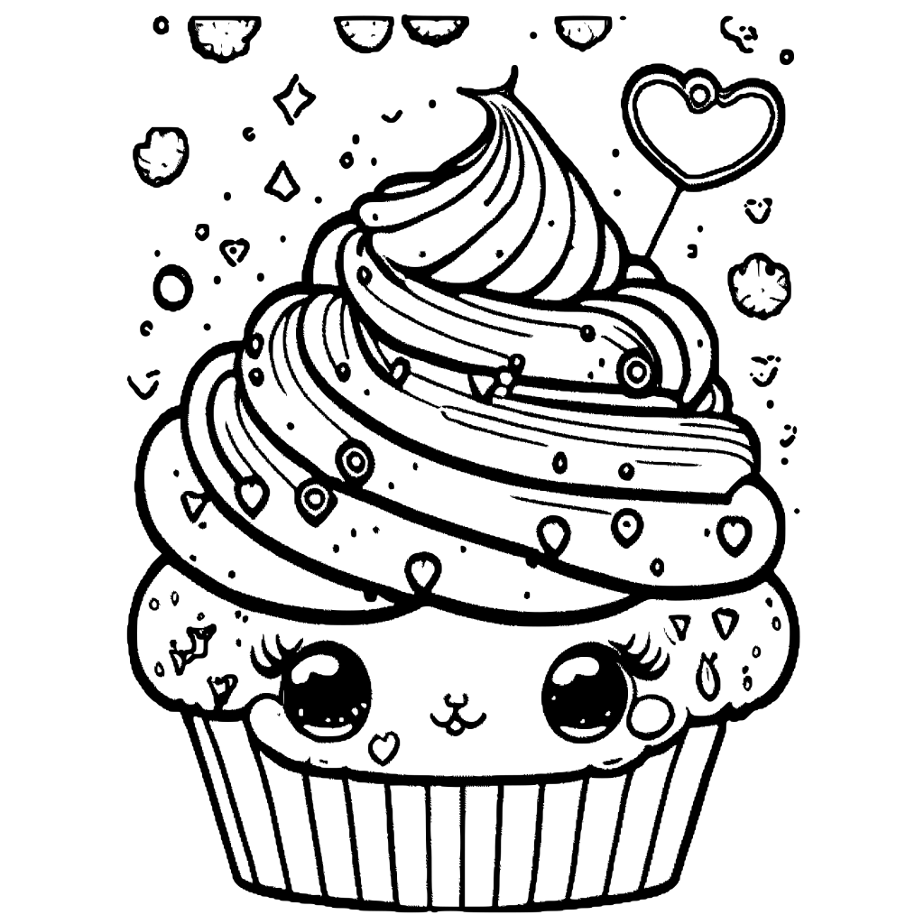 Cute Cupcake Coloring Page · Creative Fabrica