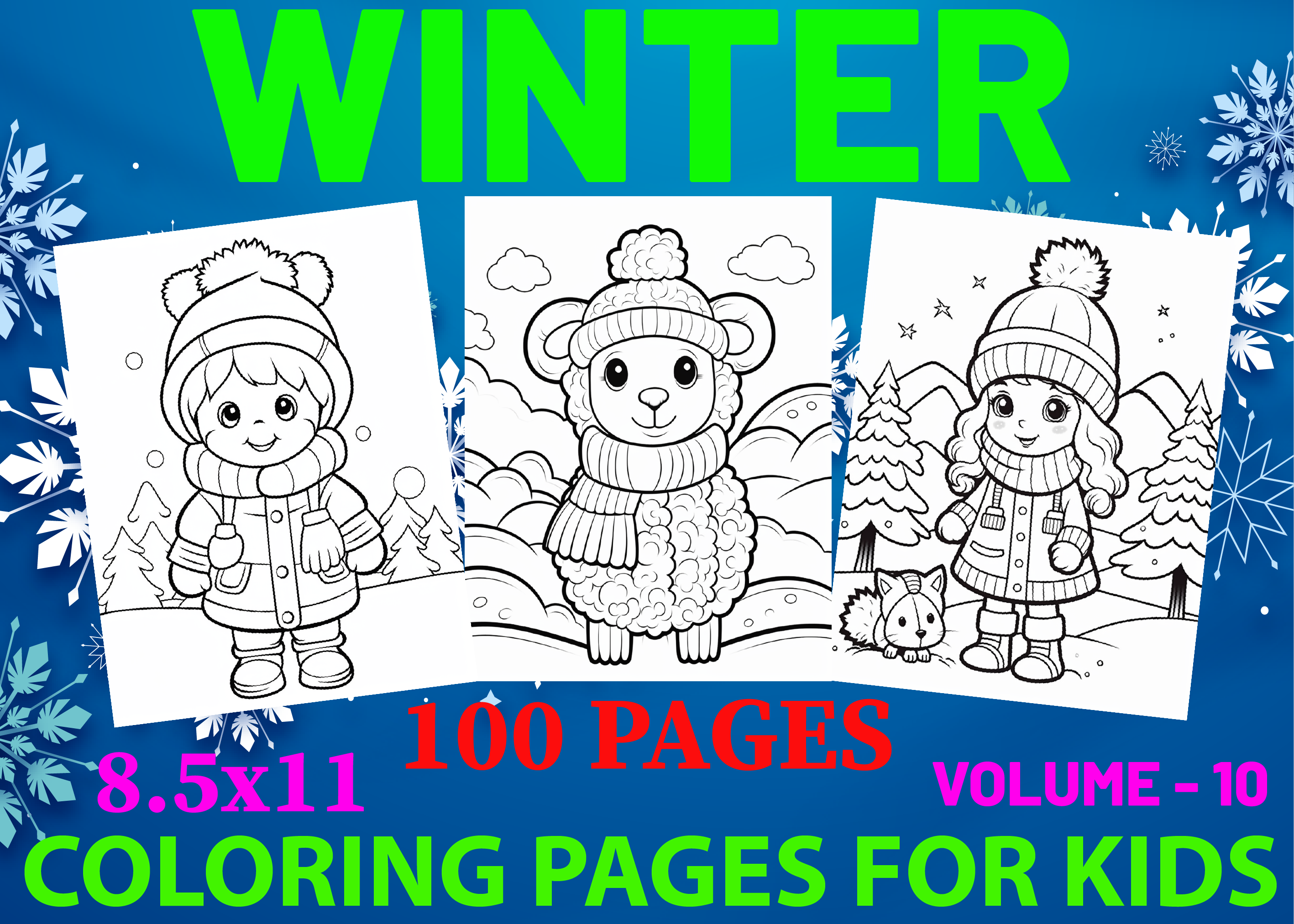 100 Pages Winter Coloring Book Graphic by Design Station