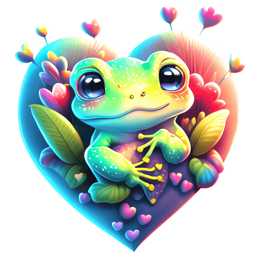Baby Frog Rainbow Heart · Creative Fabrica