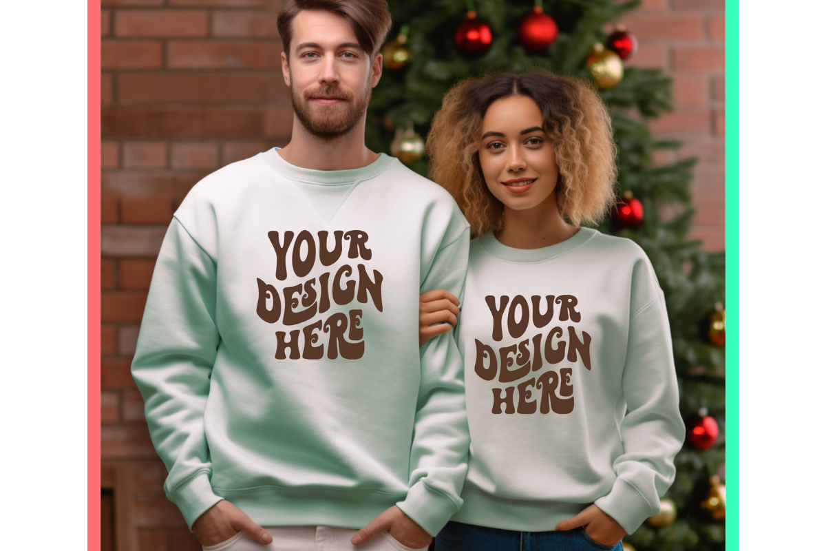 Couples Mint Green Sweatshirt Mockup Graphic by KrittaGrafik · Creative ...