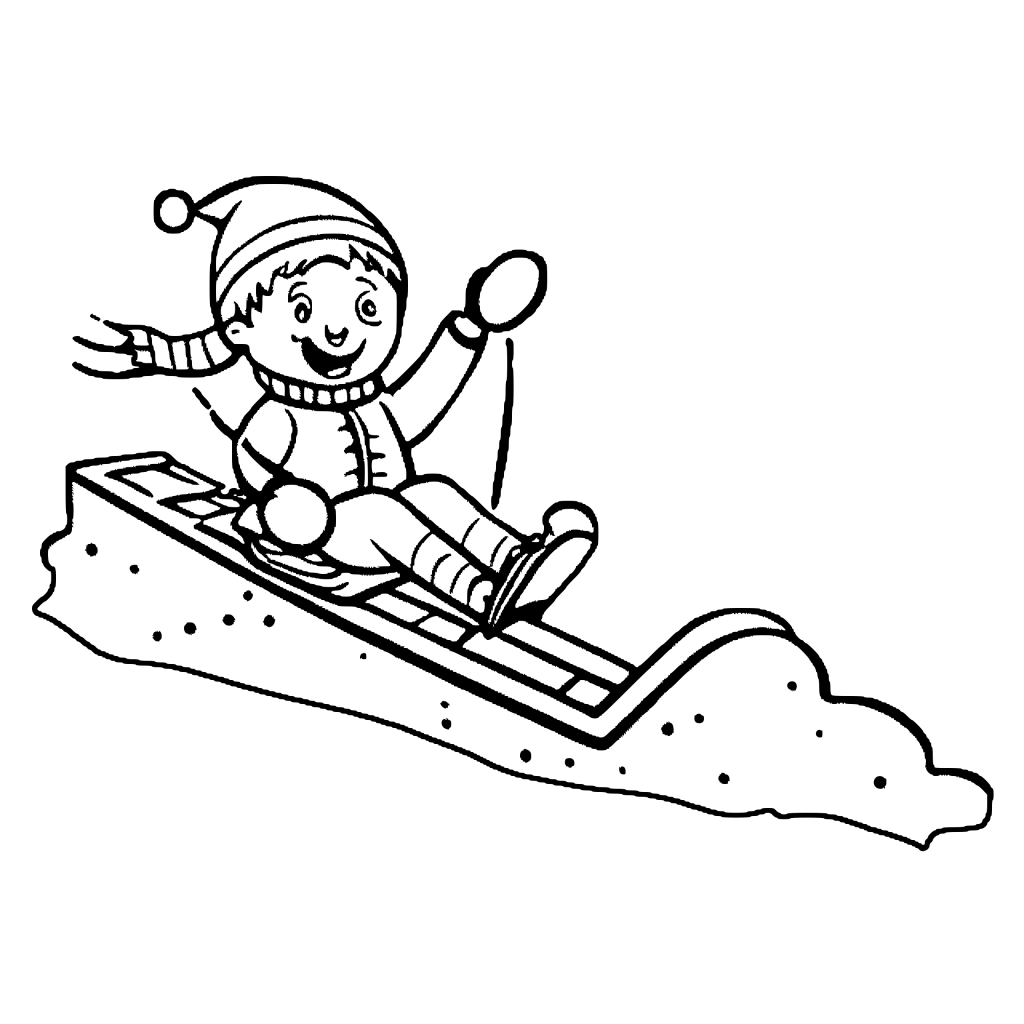 Niños bajando en trineo por una gran colina de nieve · Creative Fabrica