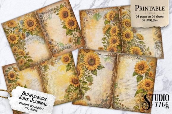 Sunflowers Junk Journal Pages Graphic by Studio 7766 · Creative Fabrica