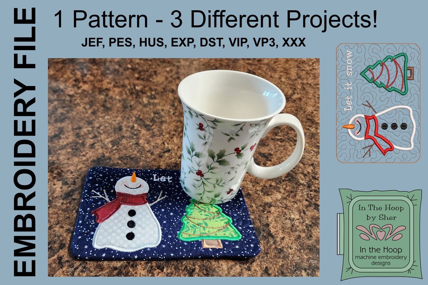 Snowman & Tree Mug Rug · Creative Fabrica