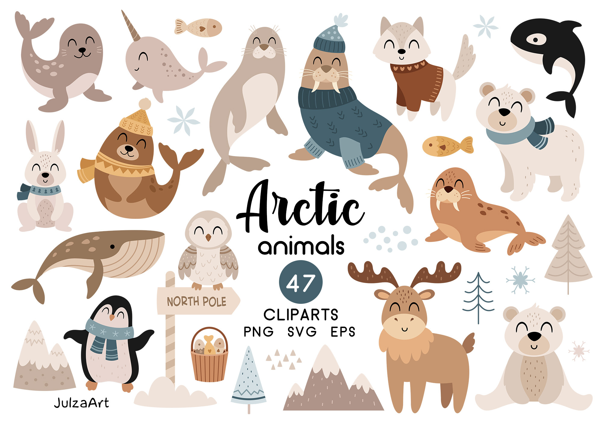 Arctic Animals Clipart, Polar Animals Gráfico por JulzaArt · Creative  Fabrica