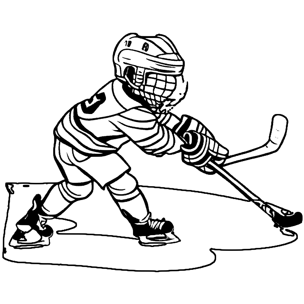 Black and White Cartoon Hockey Player Coloring Page · Creative Fabrica