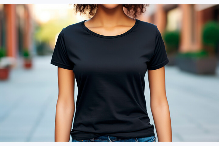 Black T Shirt Mockup Woman on City Graphic by Formatoriginal · Creative ...
