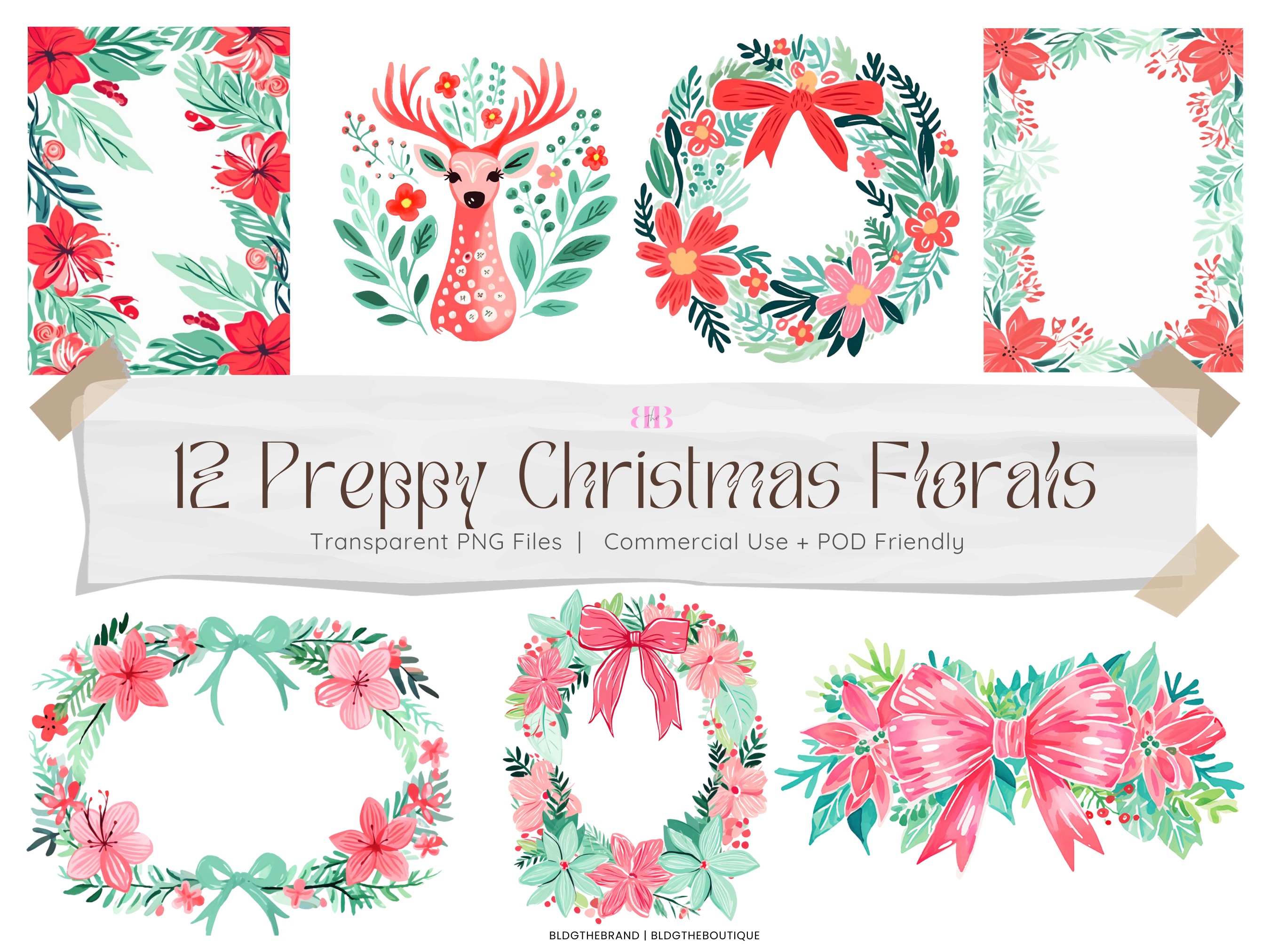 Preppy Christmas Floral Border PNG Files Graphic by BLDGtheBrand