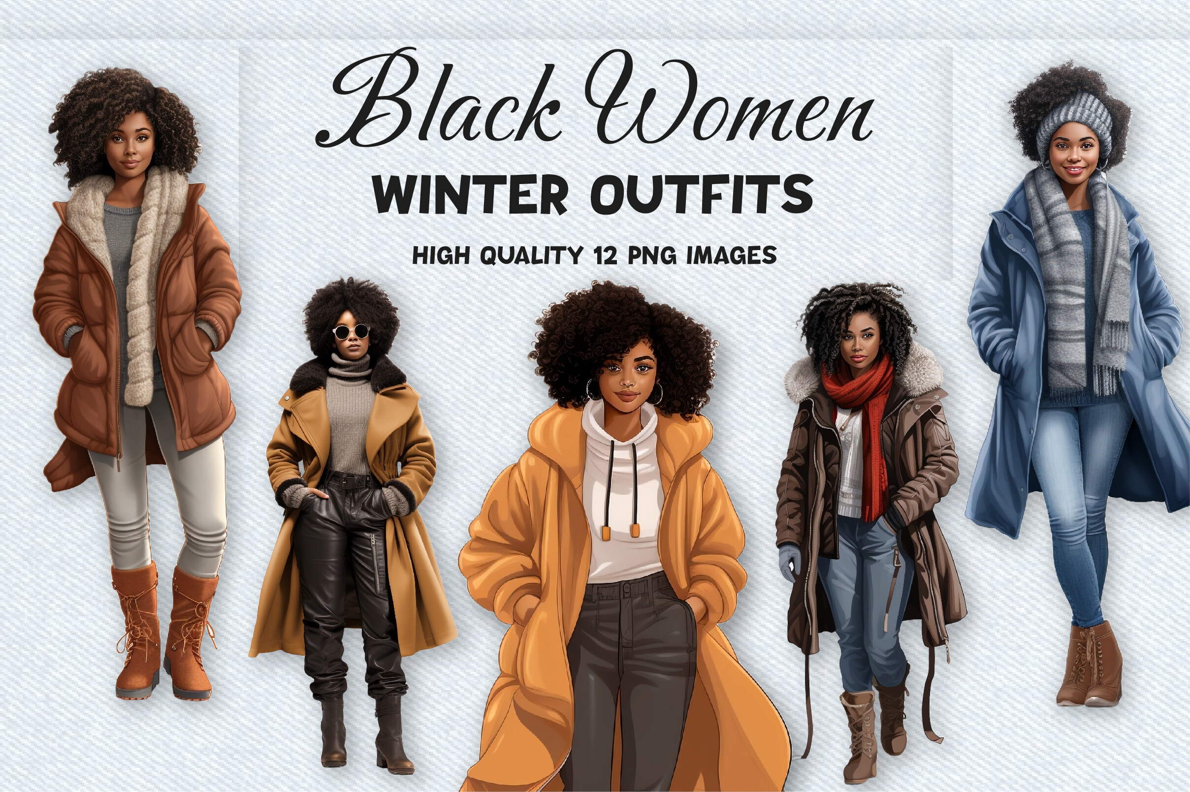 Black Women Winter Outfits Clipart PNG Graphic by mirazooze · Creative  Fabrica