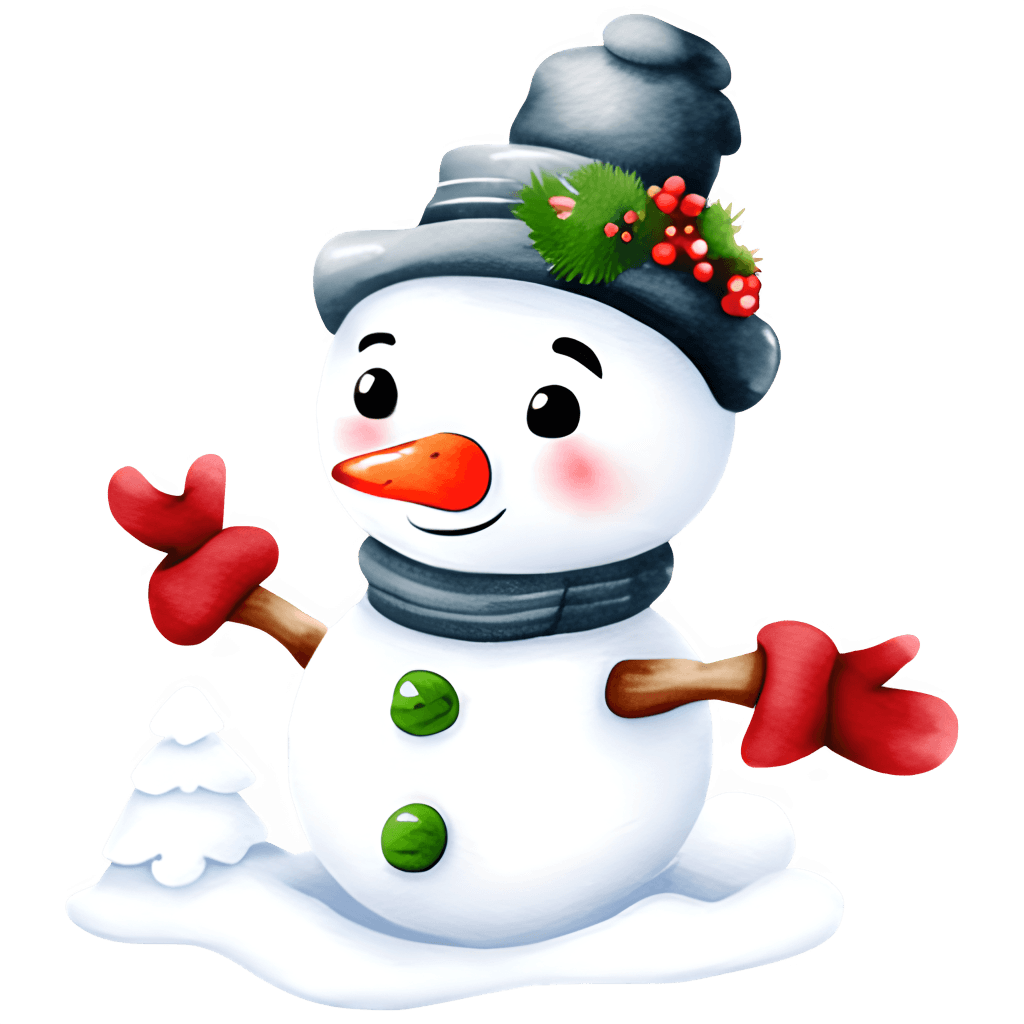 Cartoon Christmas Snowman Clipart Watercolor Clipart UltraDetailed High ...