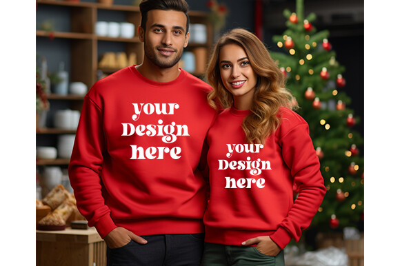 Christmas Couple Red Sweatshirt Mockup Graphic by MockupStore ...