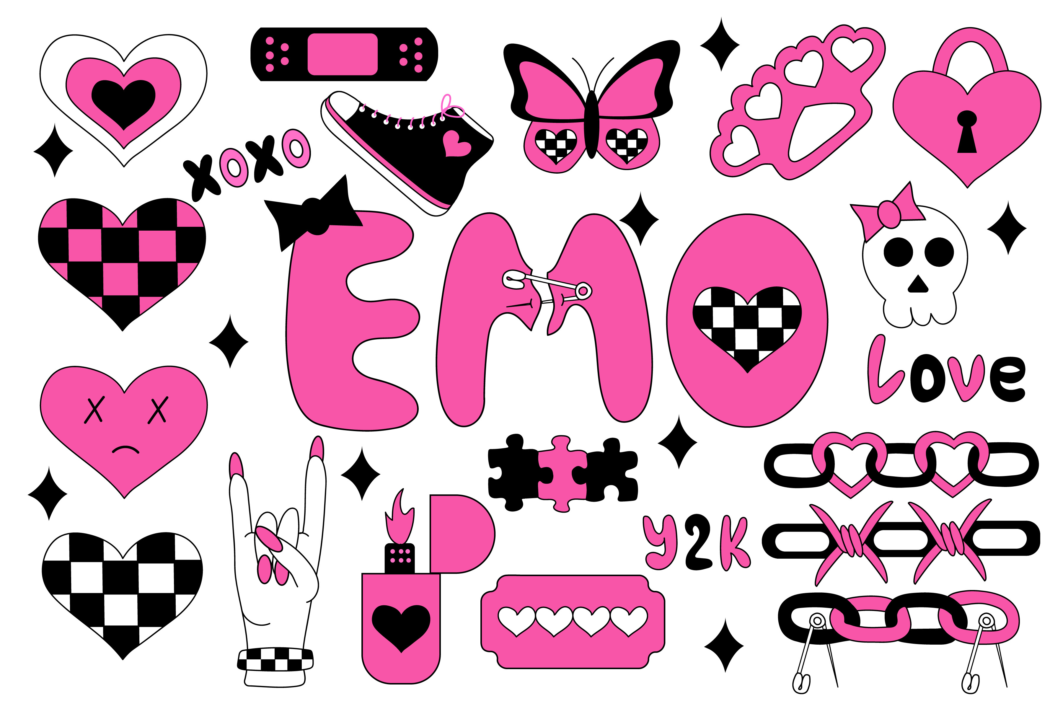 Set of Emo Elements. Y2k Style Graphic by Darinov Art · Creative Fabrica