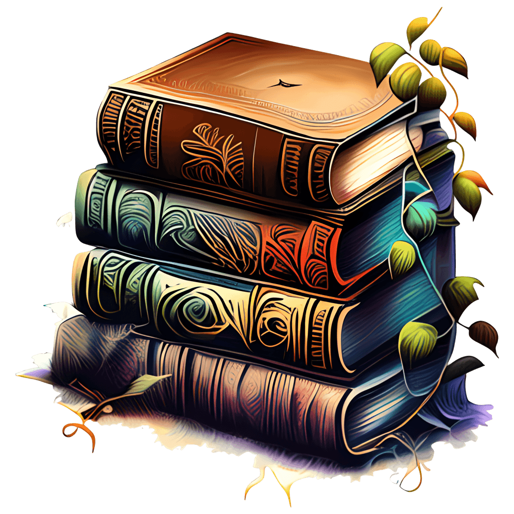Stacked Tooled Leather Books with Vines and Colorful Gradient ...