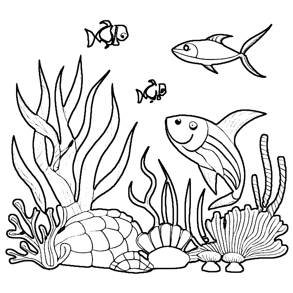 Underwater Ocean Scene with Animals Coloring Page · Creative Fabrica