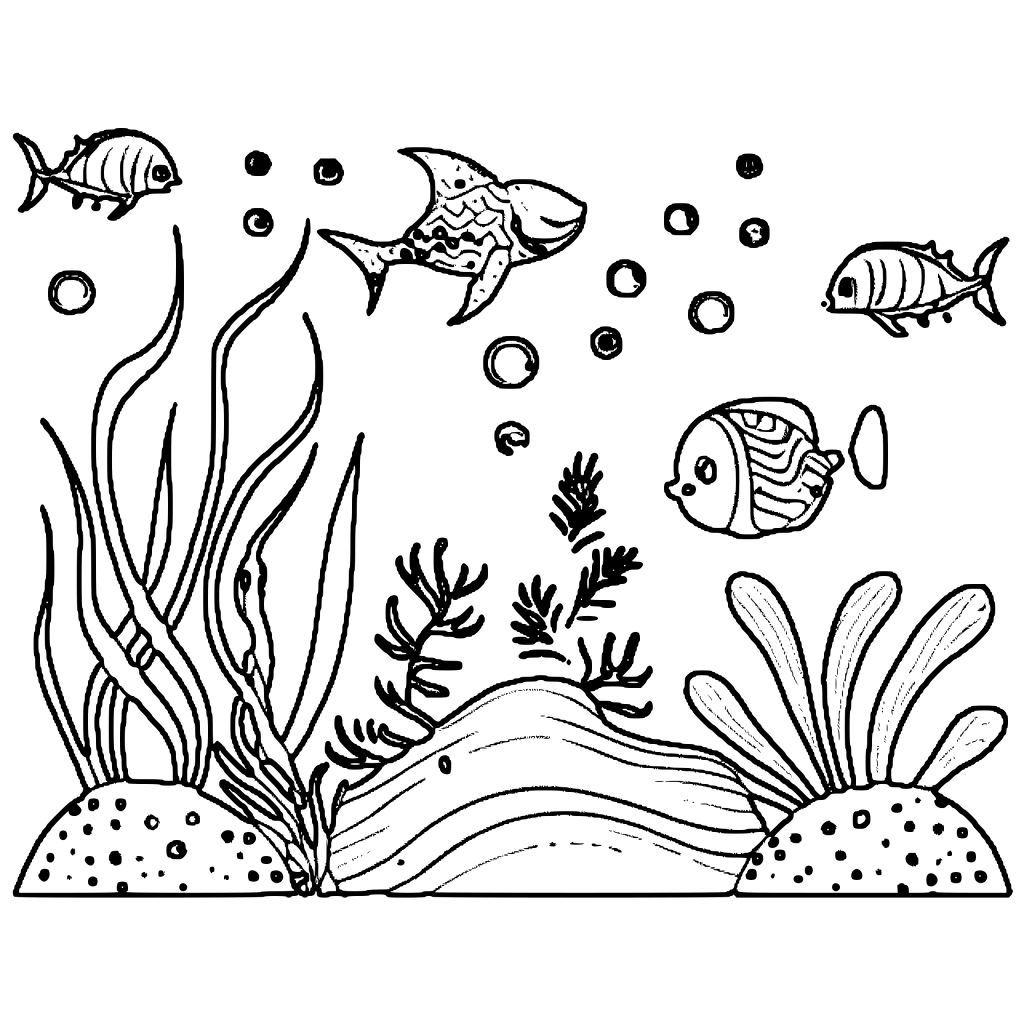 Underwater Ocean Scene with Animals Coloring Page · Creative Fabrica