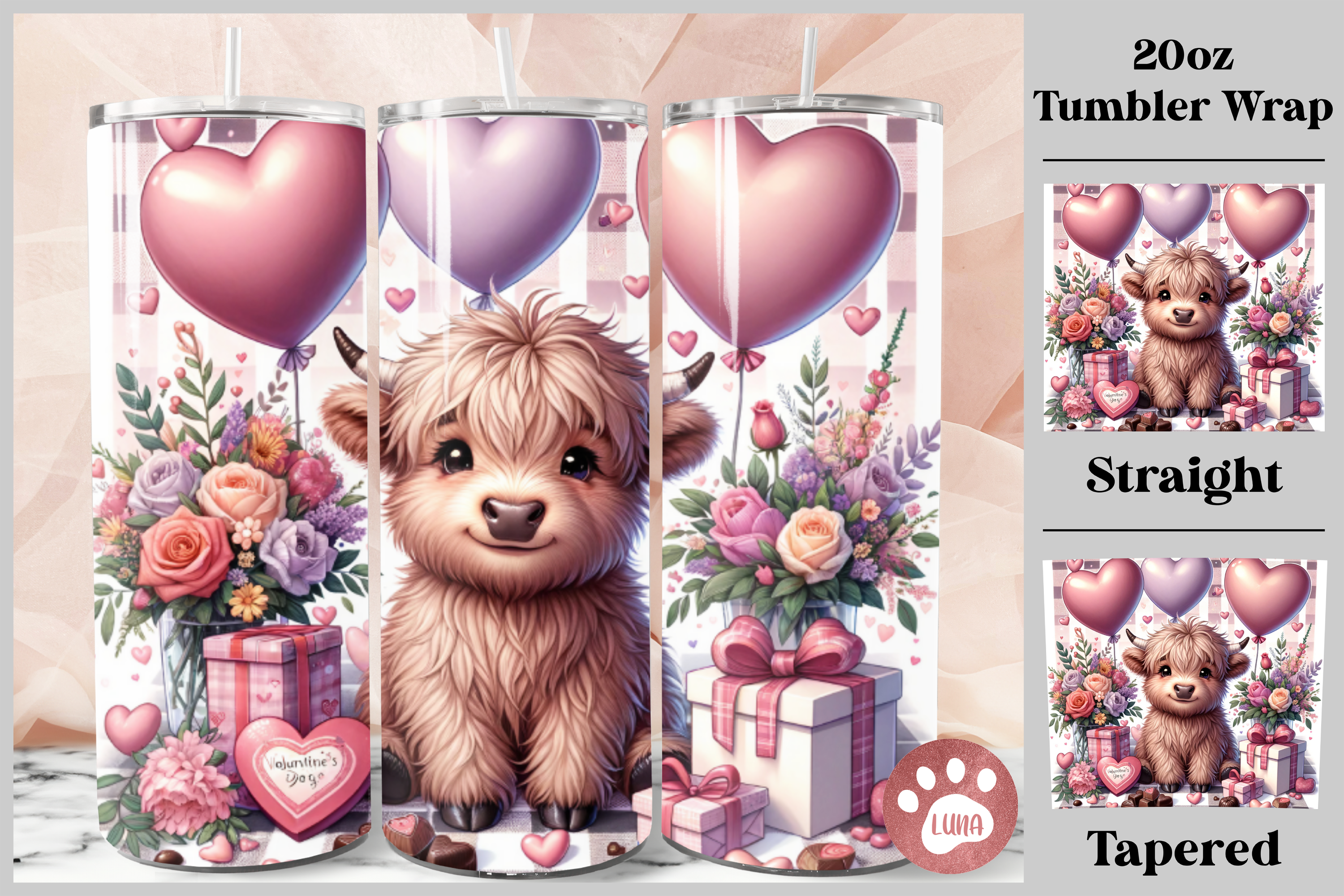Highland Cow Valentines Tumbler Wrap PNG Graphic by iStyleMagic · Creative  Fabrica