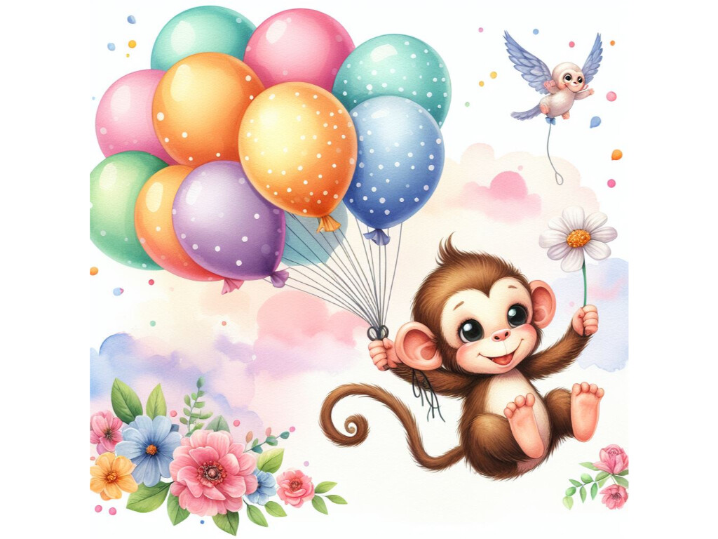 Illustration of a Cute Monkey Flying Graphic by A.I Illustration and ...