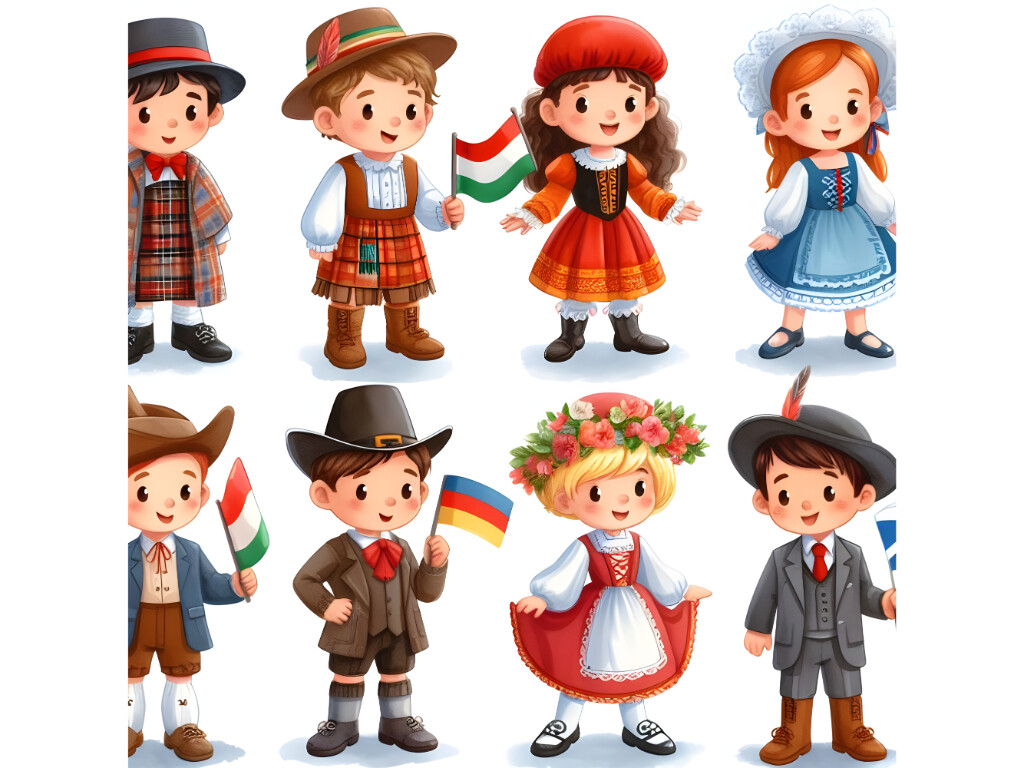 Kids in Different Traditional Costumes Graphic by A.I Illustration and ...