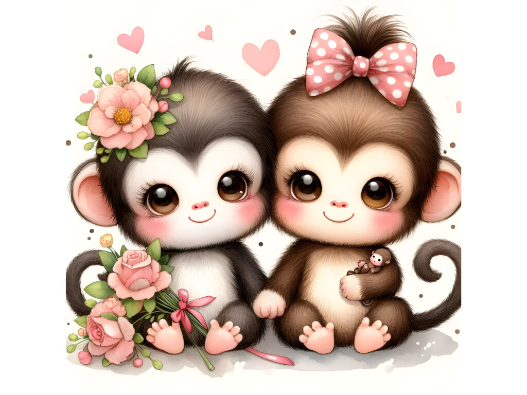 Couple Monkey Cartoon Graphic by A.I Illustration and Graphics ...