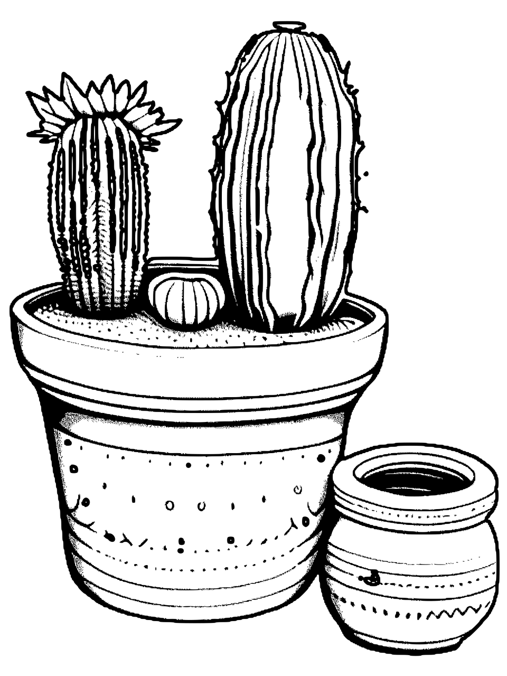 Boho Cactus Coloring Page with Flowers · Creative Fabrica