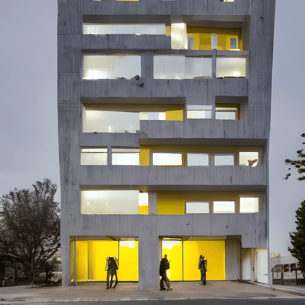 Gray Building at Dusk Digital Graphic Ground Floor View · Creative Fabrica