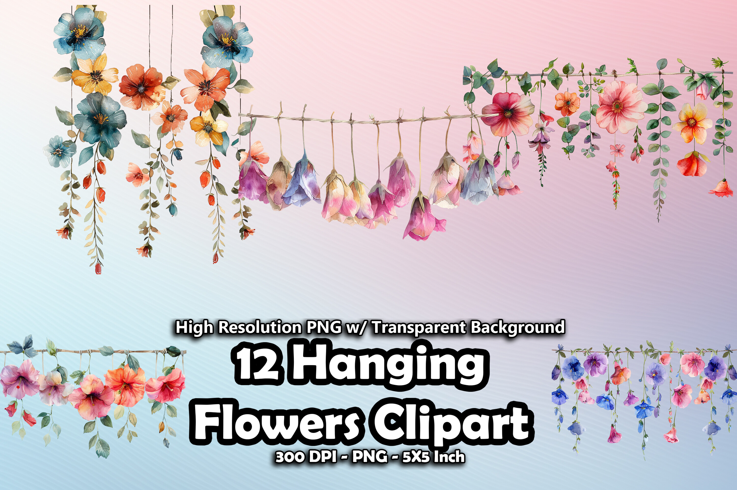 12 Hanging Flowers Clipart PNG Graphic by printztopbrand · Creative Fabrica