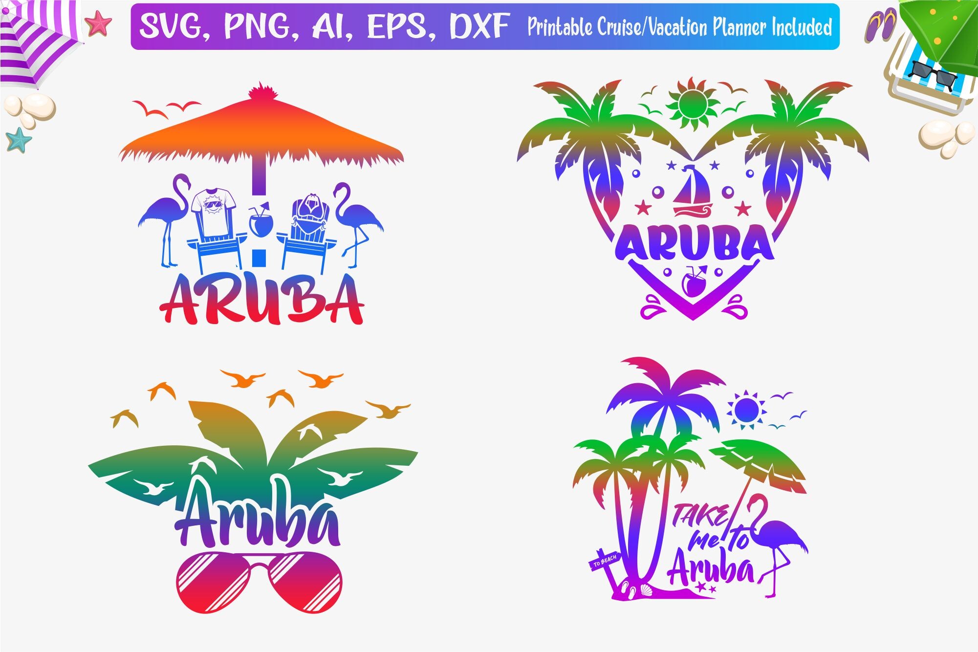 Aruba Vacation Bundle of 4 Png Svg Graphic by MiamiDesignPage ...