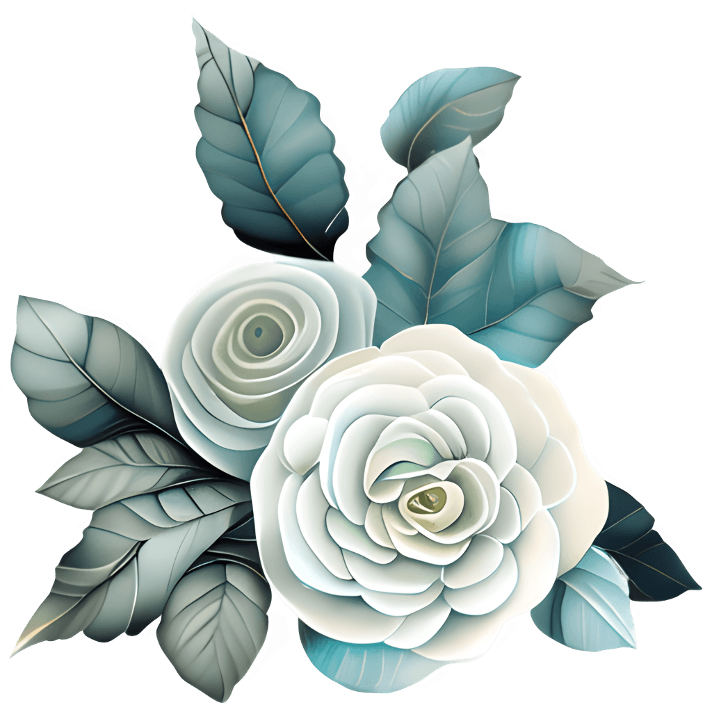 Watercolor Cream Roses and Teal Leaves Graphic · Creative Fabrica