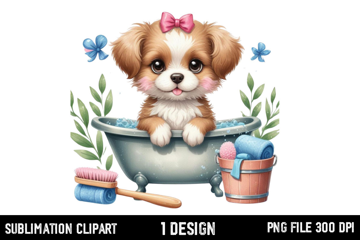 Cute Puppy Sitting Bathtub Clipart Graphic by Vertex · Creative Fabrica