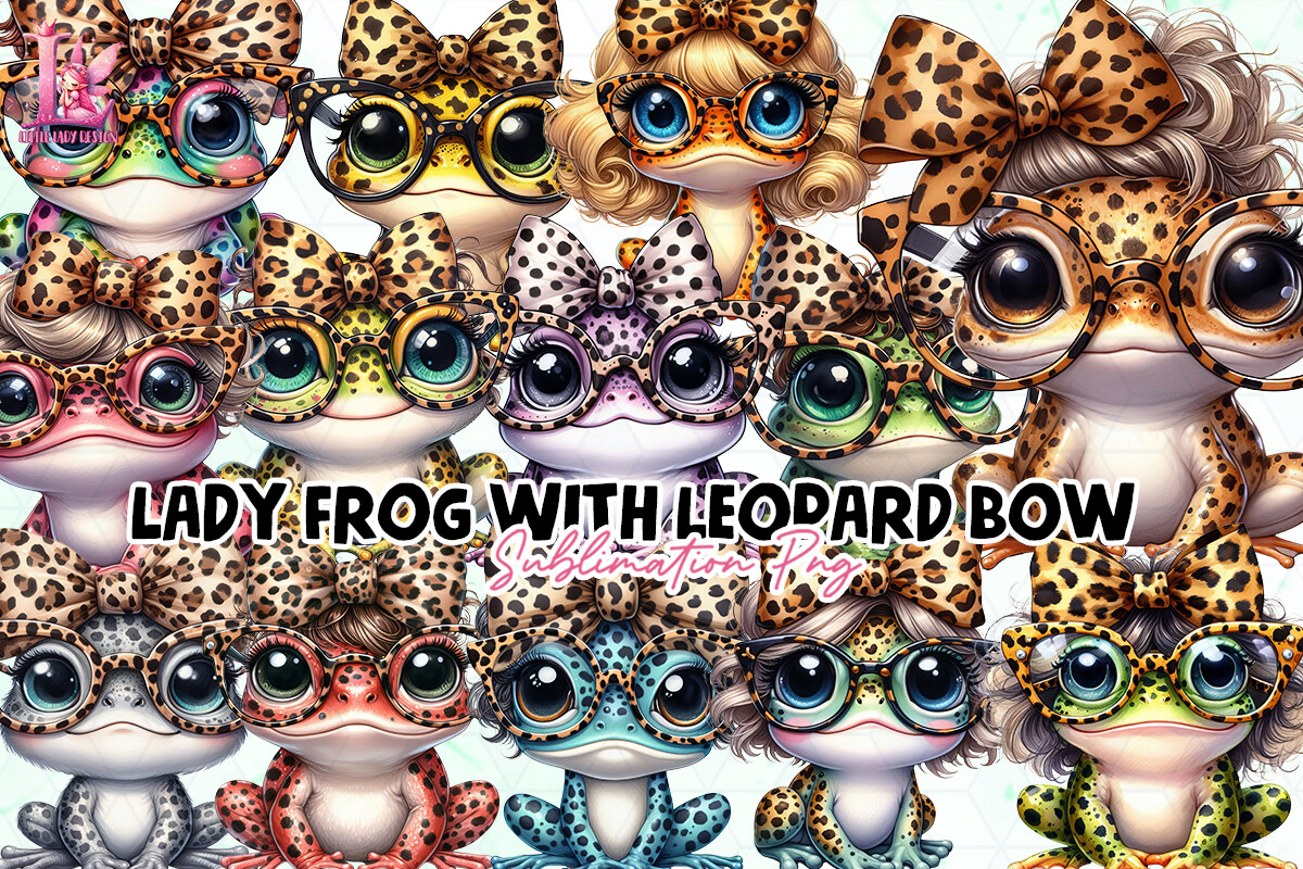 Lady Frog with Leopard Bow Clipart PNG Graphic by Little Lady Design ...