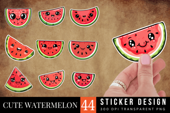 Cute Watermelon Sticker Clipart Bundle Graphic by AllisonSuns ...