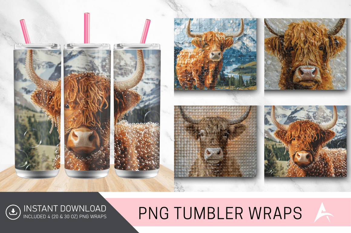 3D Bubble Wrap Highland Cow Tumbler Wrap Graphic by AllisonSuns ...