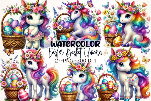 Easter Basket Unicorn Clipart Graphic by LibbyWishes · Creative Fabrica